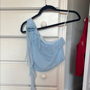 American Threads Sky Blue Ruffle Top